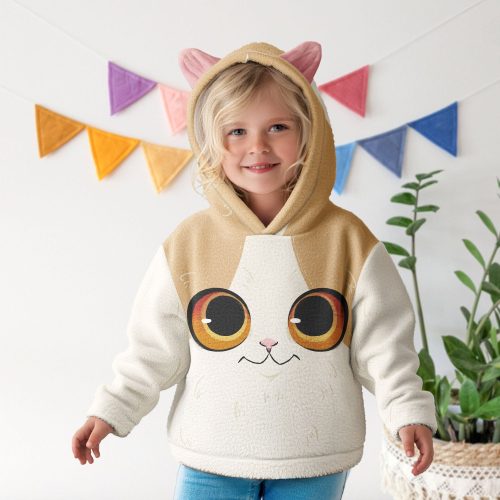 Cute Cat Gift For Daughter - Personalized Kid Fleece Hooded Sweatshirt With Ears